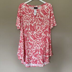 NWT Lane Bryant 14/16 Pink Stretchy Swing Top Boatneck Tee Stretch Floral Leaf